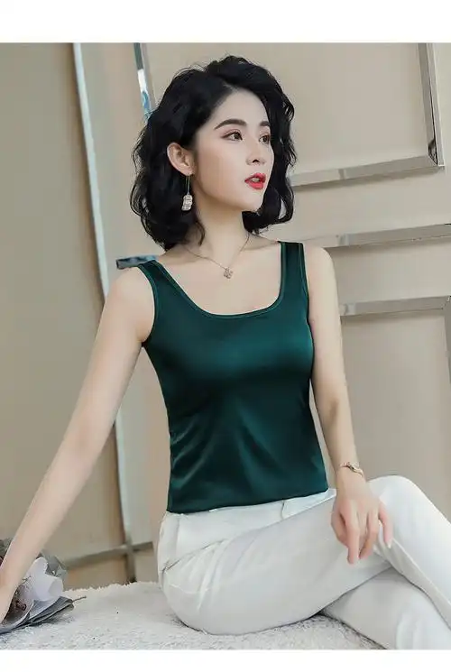 职业装内搭小吊带低胸性感修身放走光显瘦打底无袖缎面雪纺背心潮