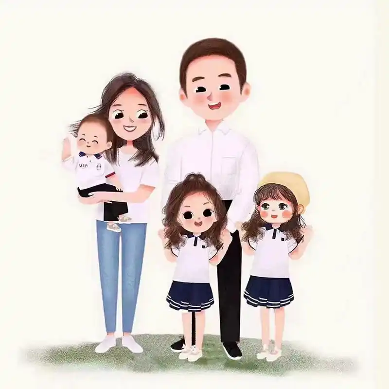 一家五口(两女一儿)情侣头像/全家福头像 一家五口(两女一儿)情侣头像