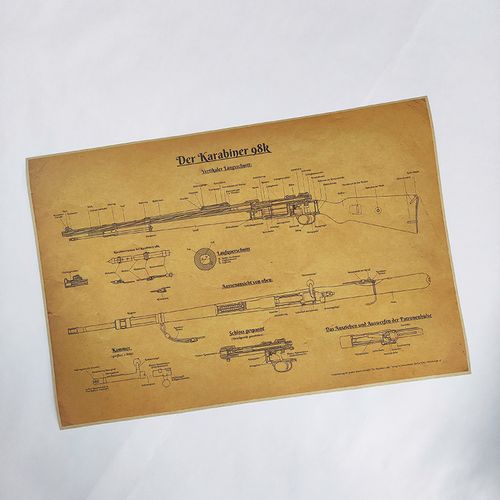 98k海报剖析图分解图吃鸡游戏德国毛瑟步枪k98牛皮纸定制定做