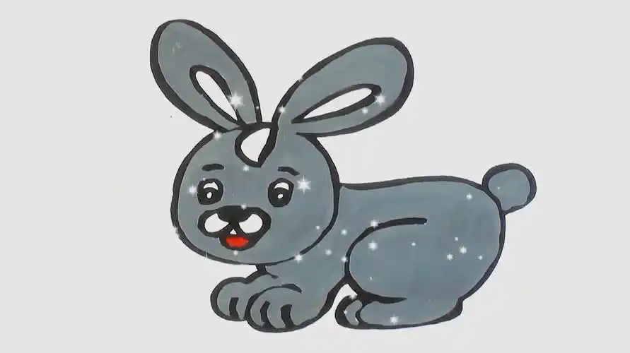 1小灰兔的简笔画,这是一个全身趴在地上的小灰兔,画出外部身体的轮廓