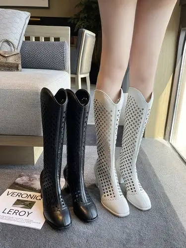 镂空网靴长筒高长筒凉靴尖头高跟网格新款2021时装凉鞋