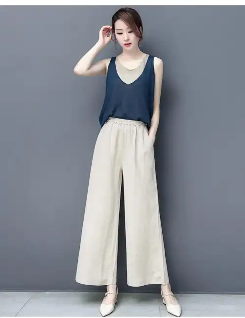 新品时尚女装棉麻阔腿裤女夏季宽松显瘦百搭2020新款高腰女裤直筒薄款