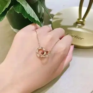 cartier卡地亚项链经典款love无钻双环18k玫瑰金黄金镶钻锁骨链女