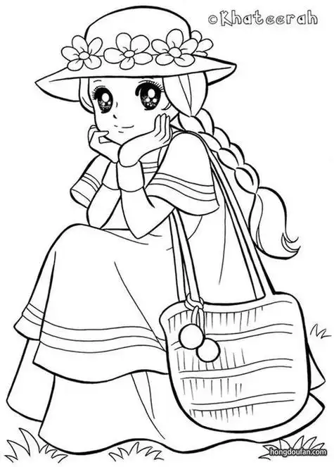 女孩涂色简笔画