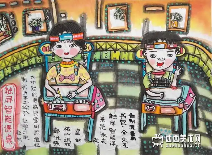 一等奖儿童获奖科幻画《智能触屏课桌》欣赏