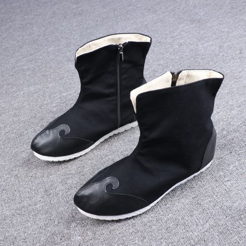 秋冬新款中国国风复古官靴男士拼接布靴汉靴皂时装靴