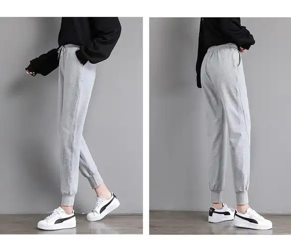 2021新款外穿宽松束脚卫裤秋显瘦百搭休闲裤女裤子灰色xl建议120135斤