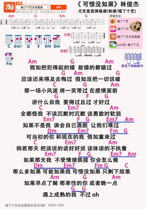 林俊杰可惜没如果尤克里里谱弹唱教学