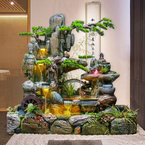 后古饰家大型假山鱼池瀑布流水喷泉摆件循环水鱼缸别墅户外花园客厅