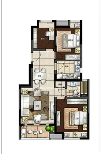 以下就是本套水悦澜岸小区90平米三居室房子的户型图.