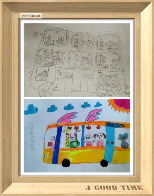 一年级美术作品《公交车上》