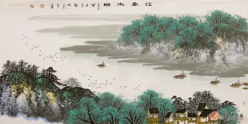 张朝彬四尺横幅山水画作品江南水乡