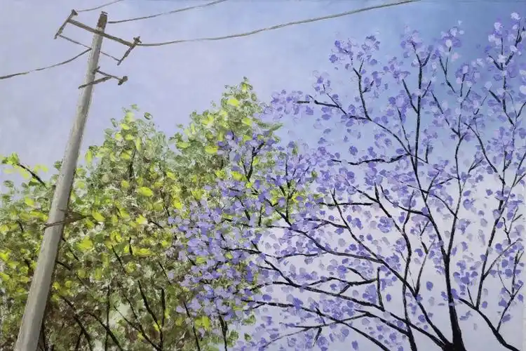 不存在美术馆蓝花楹油画棒画简单步骤图