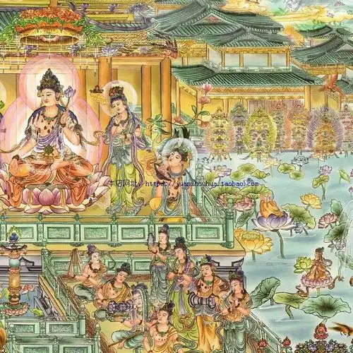 横幅佛像卷轴极乐世界佛堂佛教全景挂画
