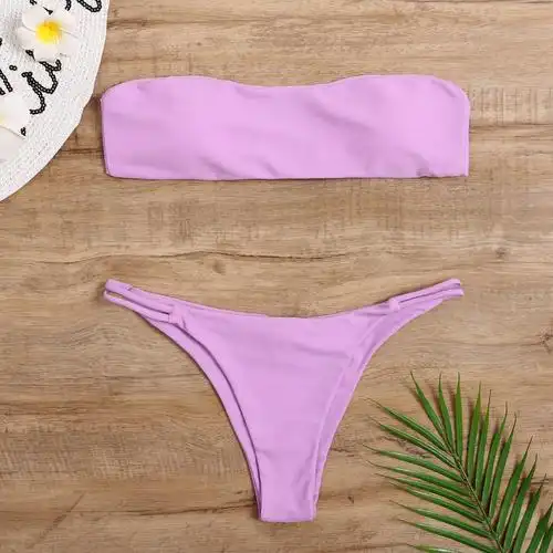 2020新款分体泳衣女亚马逊比基尼纯色性感抹胸三角裤