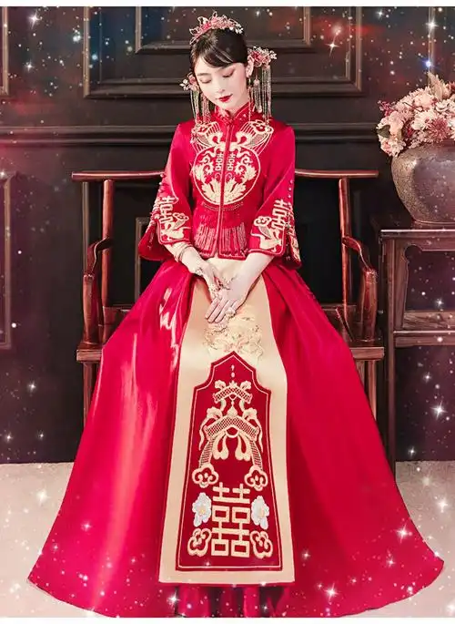 古装气质结婚礼结婚贵显高贵显刺绣秀禾国风中国礼服