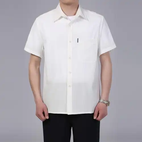 正品短袖真丝衬衫男夏装半袖男士桑蚕丝衬衣中老年丝绸上衣爸爸装