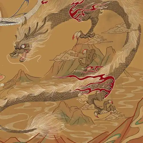 中国民间神话故事女娲斩黑龙的插画创作