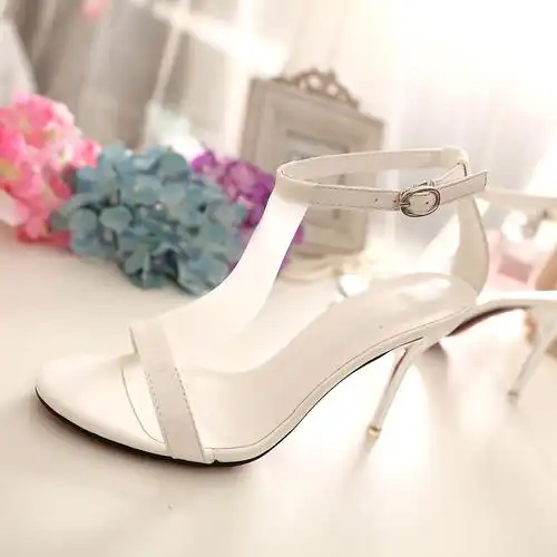 透明白色鱼嘴露趾凉鞋 两边镂空高跟鞋 欧美大牌女鞋包邮 白色 37