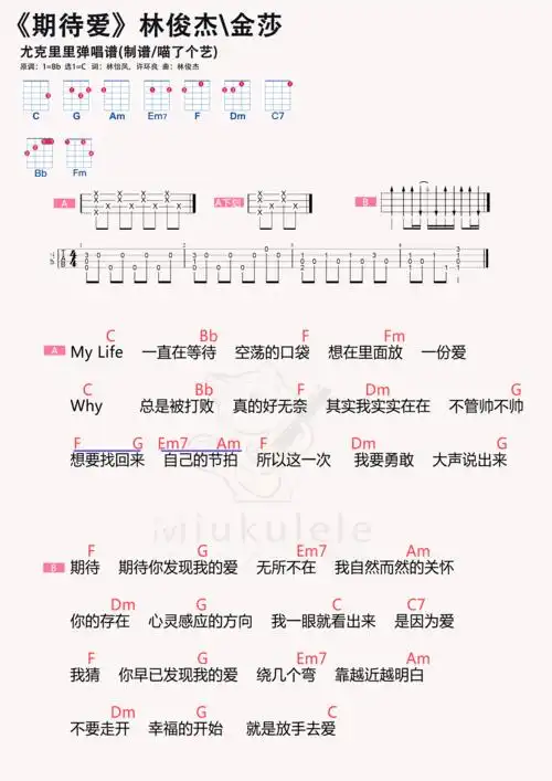 林俊杰金莎期待爱尤克里里谱