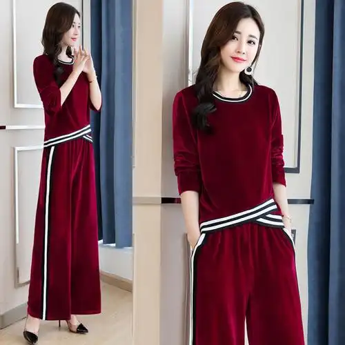 休闲套装女士秋季新品女时尚阔腿裤洋气气质显瘦年轻大码两件套