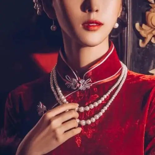 奢古拉轻奢旗袍配饰的项链珍珠双层锁骨链子女士复古颈链多层毛衣链