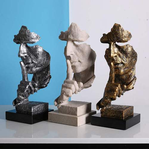 创意欧式艺术树脂装饰品客厅书架摆件沉默是金雕塑复古工艺品