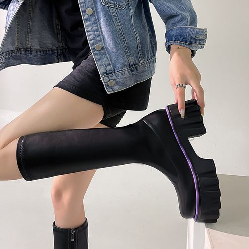 高筒靴防水台厚底高跟瘦瘦骑士靴不过膝长靴潮酷软萌女神气质百搭舒适