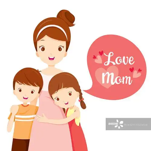 儿子和女儿拥抱他们的母亲