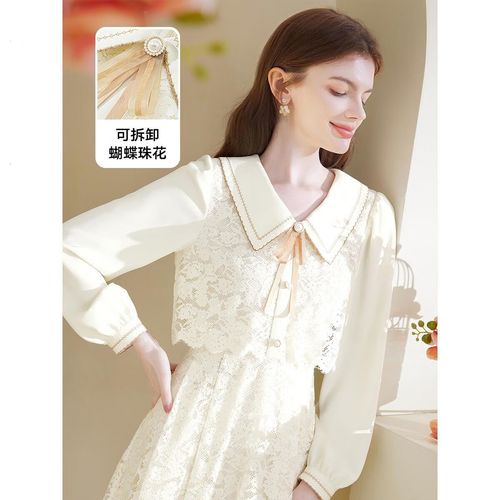 珈岑复古宫廷风连衣裙女冬季假两件小香风连衣裙女年秋冬新款加绒