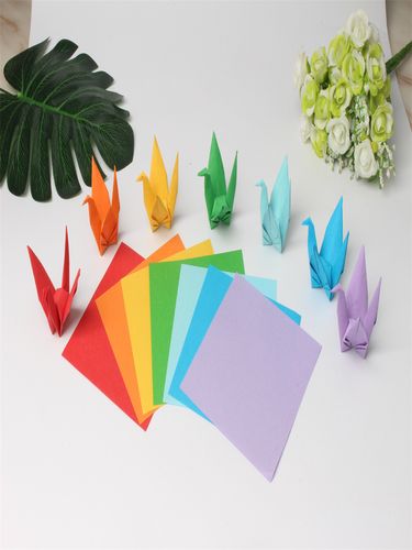 红橙黄绿青蓝紫千纸鹤折纸手工折纸彩虹色组合折纸叠成品千纸鹤