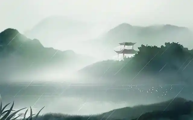 古风手绘水墨山水背景古风山水原创插画海报