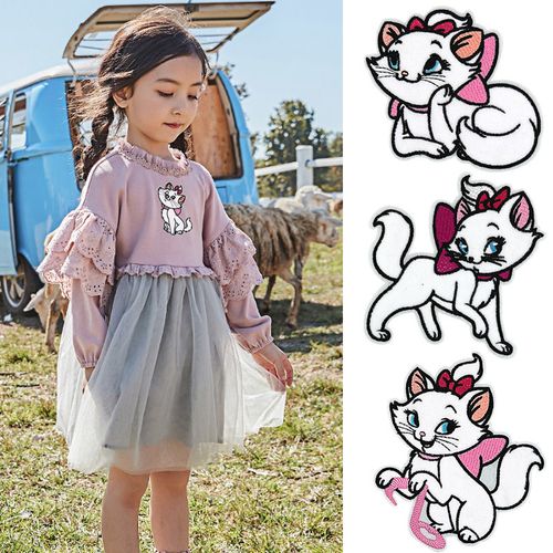 时尚儿童时装秀卡通刺绣玛丽猫布贴 装饰t恤破洞无痕补丁贴需熨烫