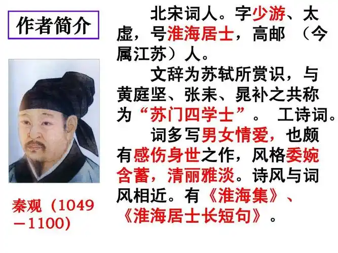 苏教版  高中选修  《唐诗宋词选读》  电视机大字版 作者简介 秦观