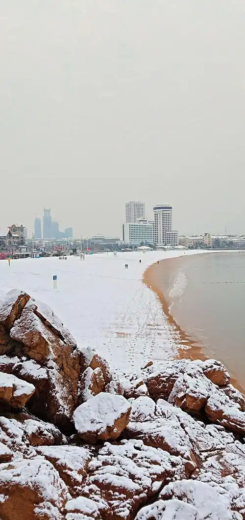青岛海滨雪景
