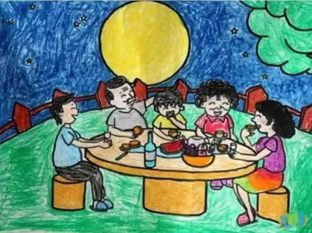 中秋赏月看图写话 范文一 中秋节的晚上,明明与家人在公园里吃月饼