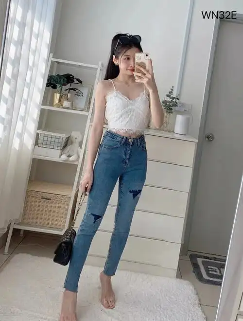 readystock07wn32e牛仔高腰长裤