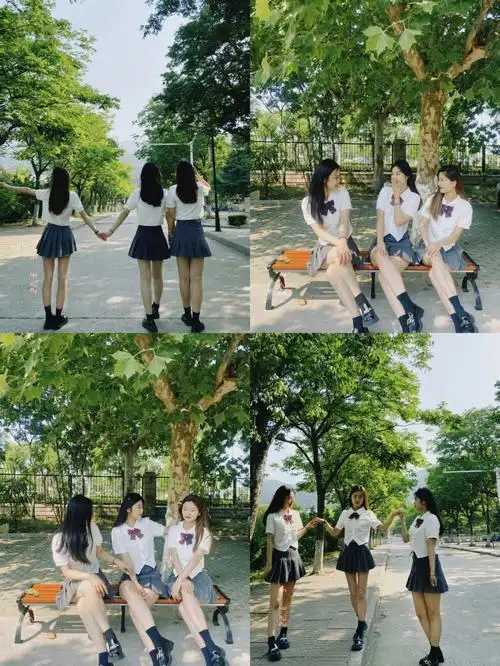 毕业照三人拍照姿势