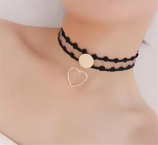 arsmundi爱心颈链项圈女短款宽锁骨脖子饰品黑色