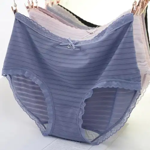 冰丝条纹中腰内裤女批厂家直销发薄夏季透明性感蕾丝三角裤衩头