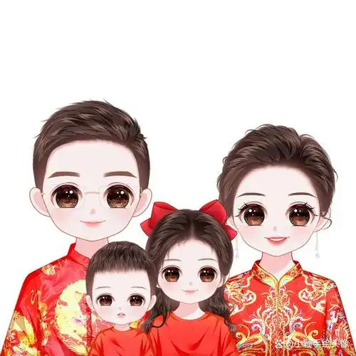 佳节团圆!温馨一家三口,四口,五口全家福头像,精致手绘头像