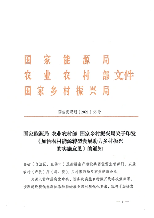 国家能源局农业农村部国家乡村振兴局关于印发加快农村能源转型发展