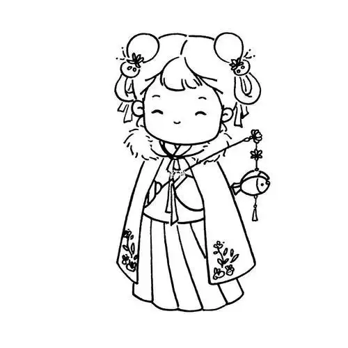 穿汉服女生简笔画 简笔画图片大全-普车都