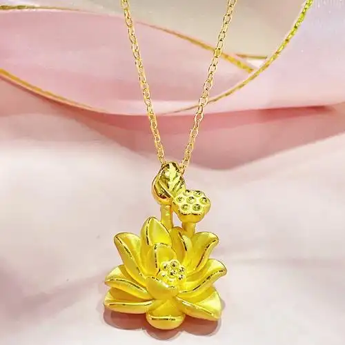 老凤凰款999足金荷花吊坠女莲花黄金项链3d硬金菩提金挂坠保平安坠子