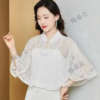 锡曼尘披肩女夏天女士披风新款配裙子旗袍蕾丝斗篷夏天防晒衣女外穿