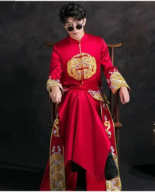 中式结婚礼服男新郎男士秀禾服装龙凤褂大码服中国风马褂式 p206男款