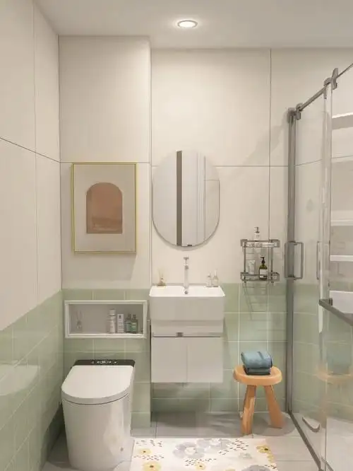卫生间带点绿,扑面而来的小清新气息,舒服养眼定制银框玻璃门做干湿