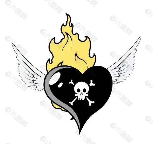 燃烧和飞黑心矢量卡通插画