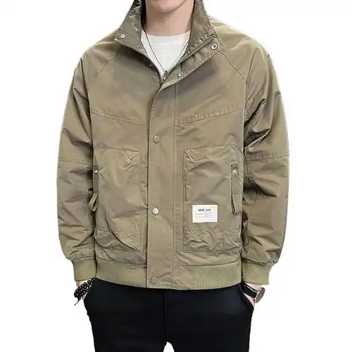 立领夹克男士工装百搭潮流衣服潮外套2023新款宽松休闲男装春秋季