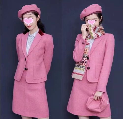 韩国宋轶明星同款秋冬季法来绒粉色毛呢西装外套半裙职业套装女潮